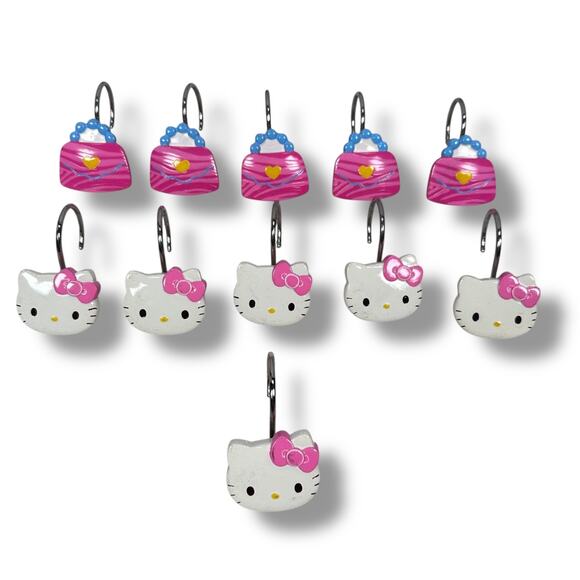 Sanrio Hello Kitty Resin Shower Curtain Hooks Rings Lot of 11 Bathroom Y2K 2006 - Picture 1 of 5